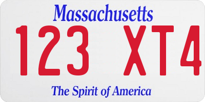 MA license plate 123XT4