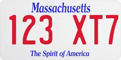 MA license plate 123XT7