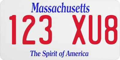 MA license plate 123XU8