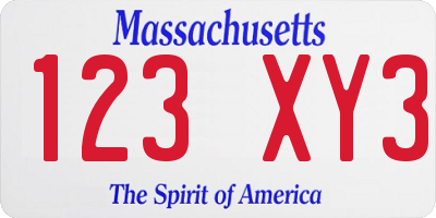 MA license plate 123XY3