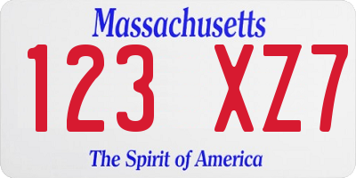 MA license plate 123XZ7