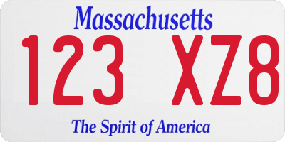 MA license plate 123XZ8