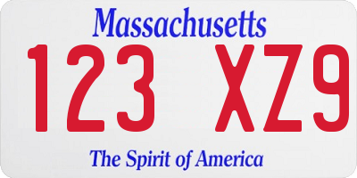 MA license plate 123XZ9