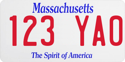 MA license plate 123YA0