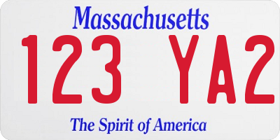 MA license plate 123YA2