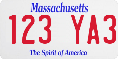 MA license plate 123YA3