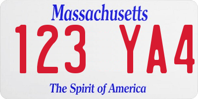 MA license plate 123YA4