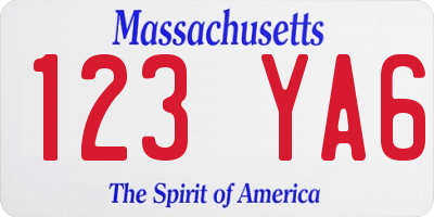 MA license plate 123YA6
