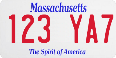 MA license plate 123YA7