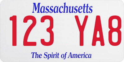 MA license plate 123YA8