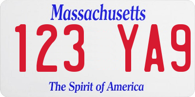MA license plate 123YA9