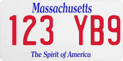 MA license plate 123YB9