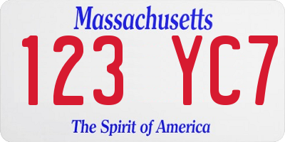 MA license plate 123YC7
