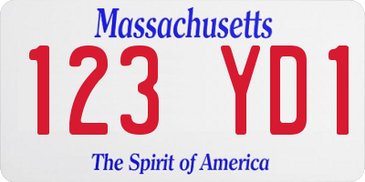MA license plate 123YD1
