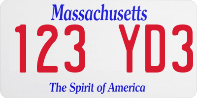 MA license plate 123YD3