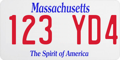 MA license plate 123YD4