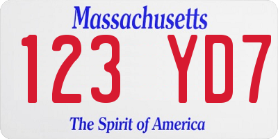 MA license plate 123YD7