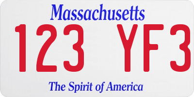 MA license plate 123YF3