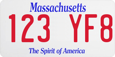 MA license plate 123YF8