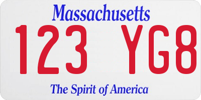 MA license plate 123YG8