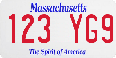 MA license plate 123YG9