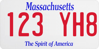 MA license plate 123YH8