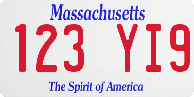 MA license plate 123YI9