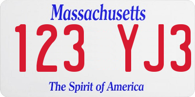 MA license plate 123YJ3