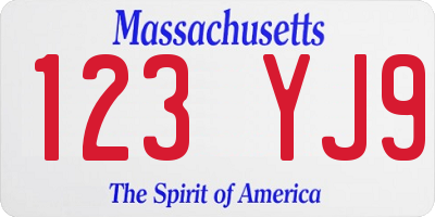 MA license plate 123YJ9