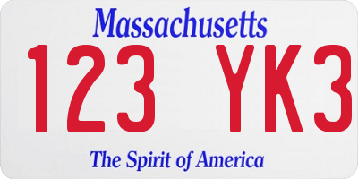 MA license plate 123YK3