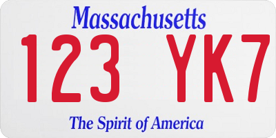 MA license plate 123YK7