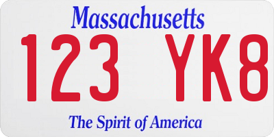 MA license plate 123YK8