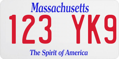 MA license plate 123YK9