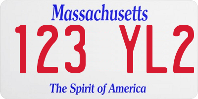 MA license plate 123YL2