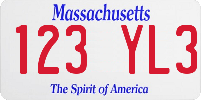 MA license plate 123YL3