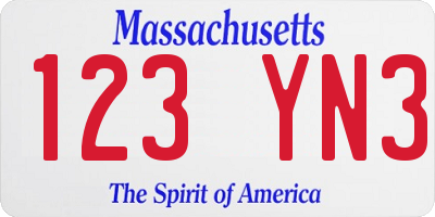 MA license plate 123YN3