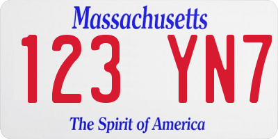 MA license plate 123YN7