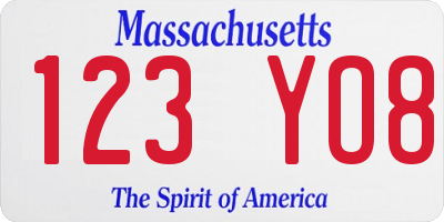 MA license plate 123YO8