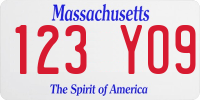 MA license plate 123YO9