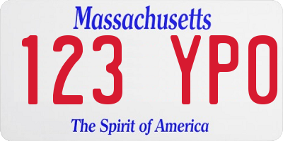 MA license plate 123YP0