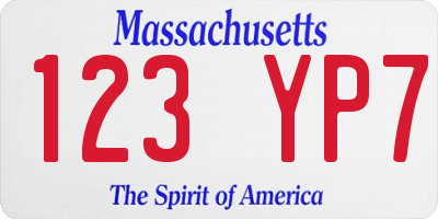 MA license plate 123YP7