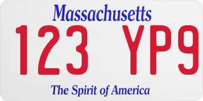 MA license plate 123YP9