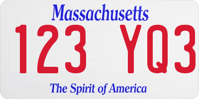 MA license plate 123YQ3