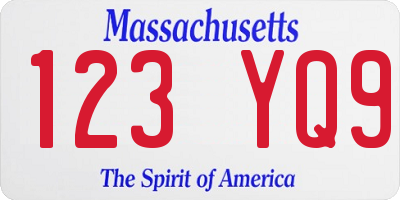 MA license plate 123YQ9