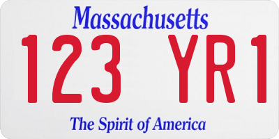 MA license plate 123YR1