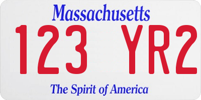 MA license plate 123YR2