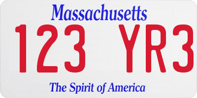 MA license plate 123YR3