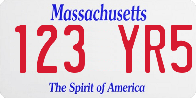 MA license plate 123YR5