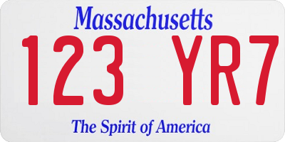 MA license plate 123YR7