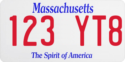 MA license plate 123YT8